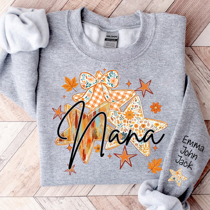 Personalized Nana Shirt for Women, Autumn Star Floral Design Tee, Custom Grandma T Shirt, Cozy Family Gift