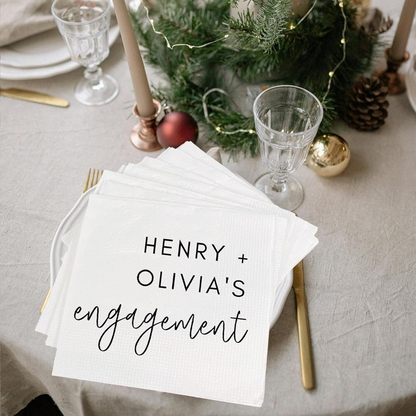 We're Engaged Napkins Engagement Party Decorations Custom Wedding Napkins Cocktail With Name Rehearsal Dinner Wedding Party Decorations
