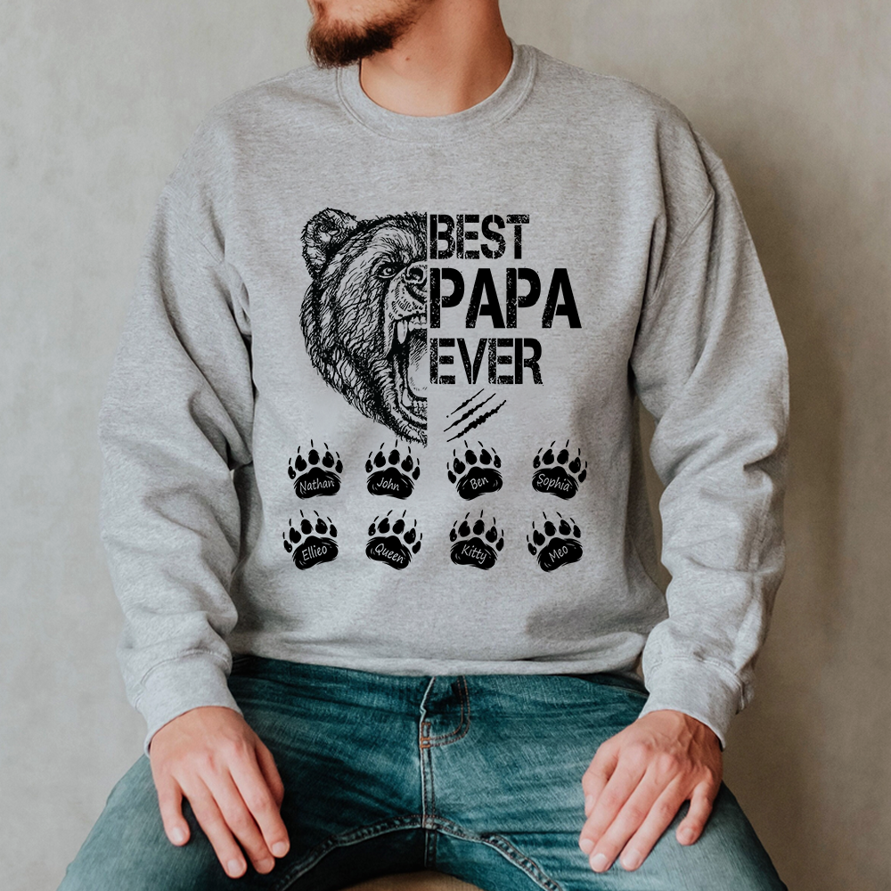 Best Papa Ever, Bear Art Personalized Sweatshirt