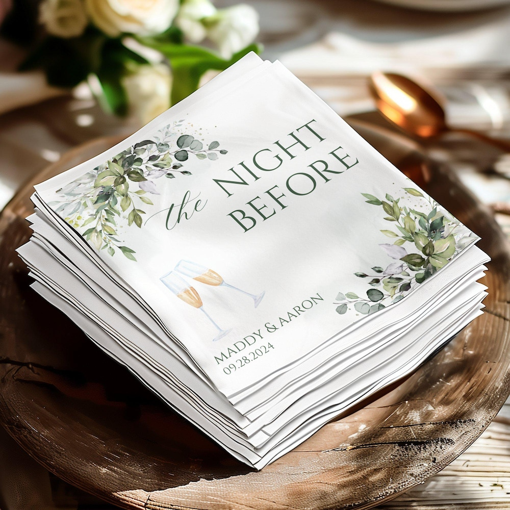 Personalized Wedding Napkins, Custom Rehearsal Dinner Napkins, Wedding Anniversary Engagement Printed Monogram Cocktail Beverage Luncheon