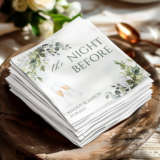 Personalized Wedding Napkins, Custom Rehearsal Dinner Napkins, Wedding Anniversary Engagement Printed Monogram Cocktail Beverage Luncheon