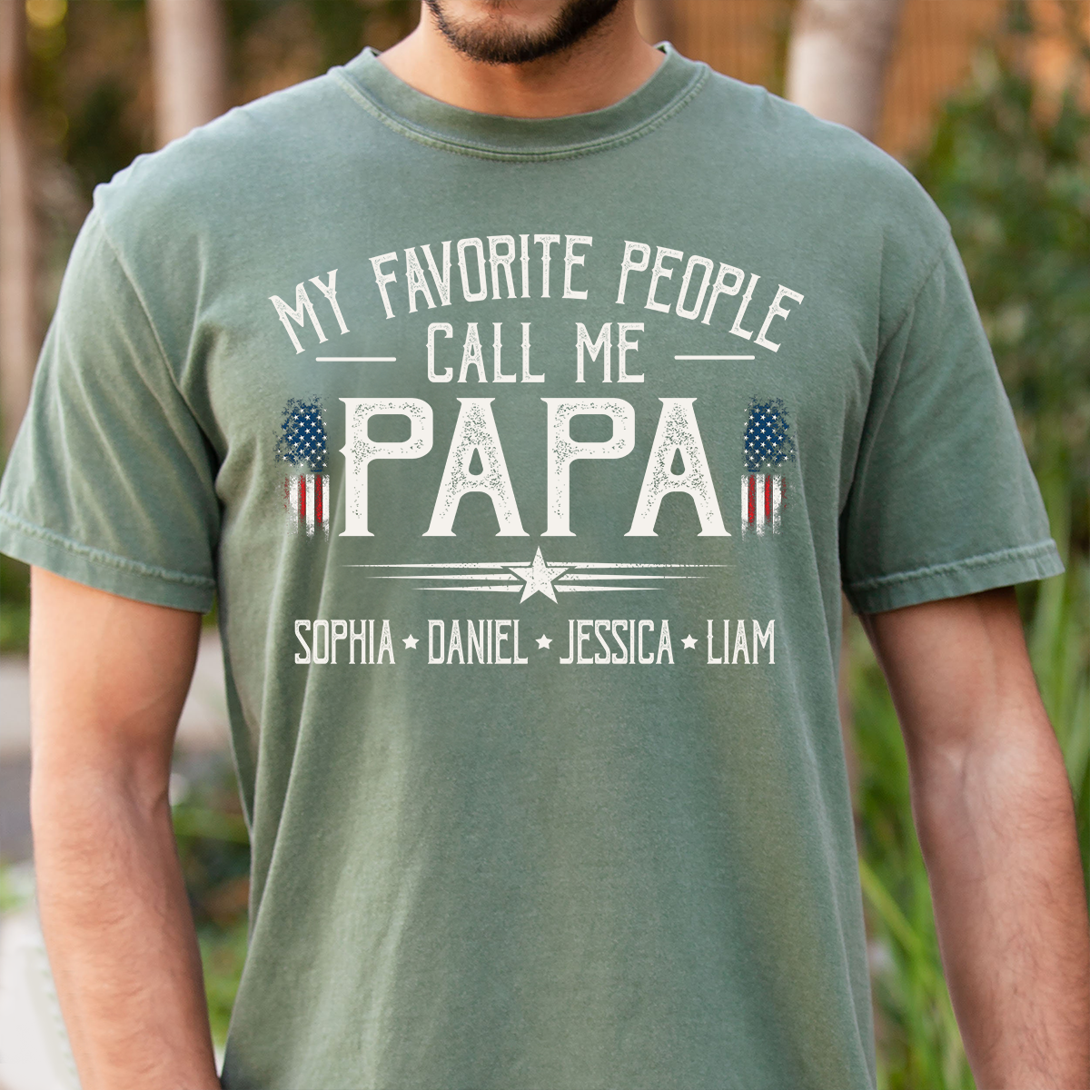 Custom My Favorite People Call Me Papa Shirt, Personalized with Grandkids Names, American Flag Graphic