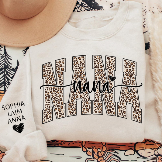 Retro Varsity Nana Leopard Print, For Gift Grandma And Kids
