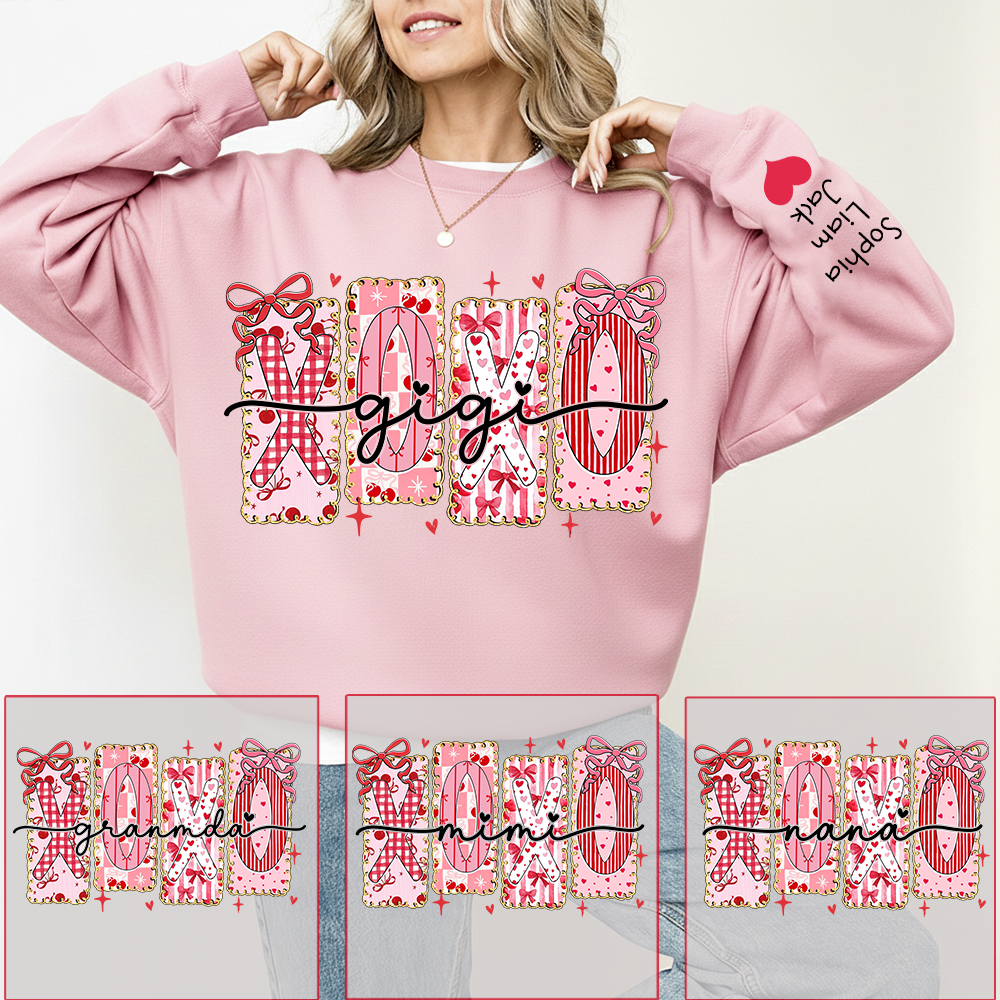 XOXO Gigi Crewneck Sweatshirt, A Valentine's Day Love Design With Custom Names For Grandmothers And Grandchildren