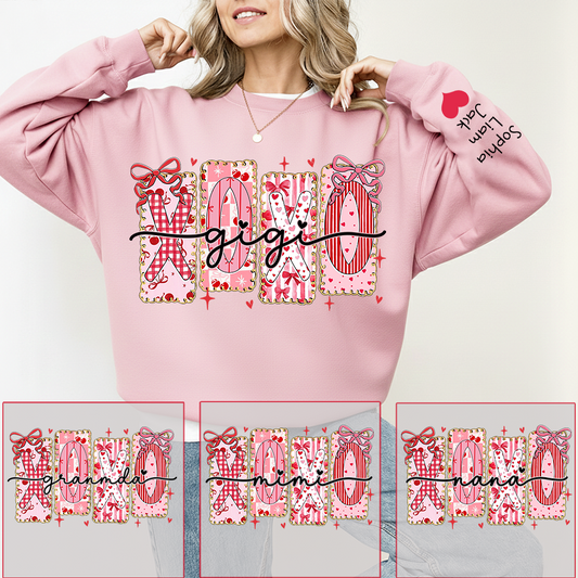 XOXO Gigi Crewneck Sweatshirt, A Valentine's Day Love Design With Custom Names For Grandmothers And Grandchildren