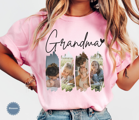 Personalized Grandma Photo Shirt Comfort Colors, Custom Grandkids Picture Collage Tee