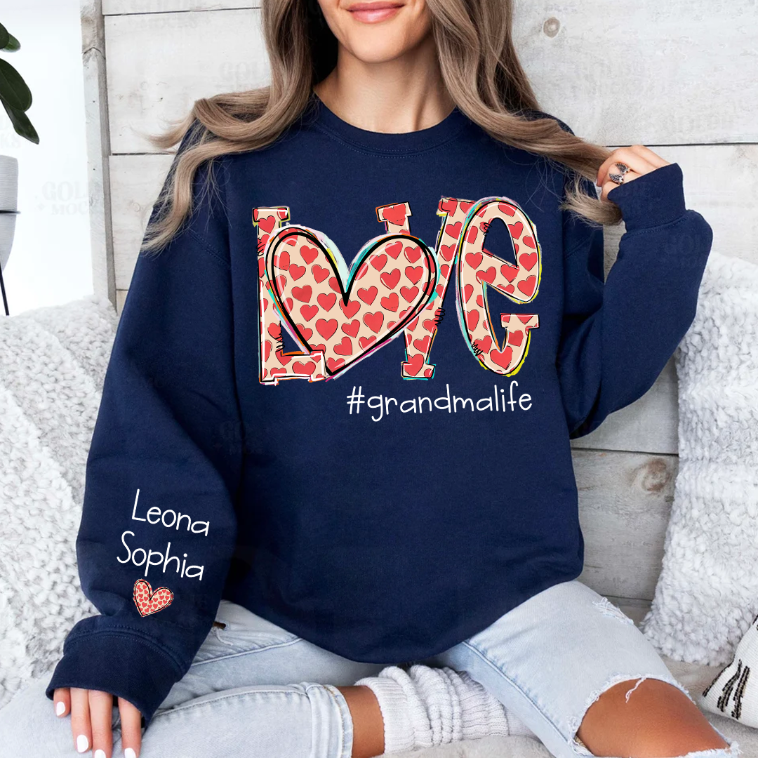 Valentine Heart Love Grandma Life And Grandkids Sweatshirt