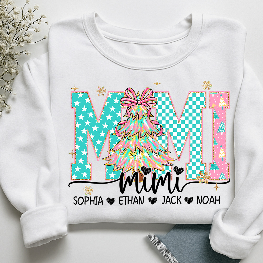 Mimi Christmas Shirt, Custom Grandma Sweatshirt with Grandkids Names