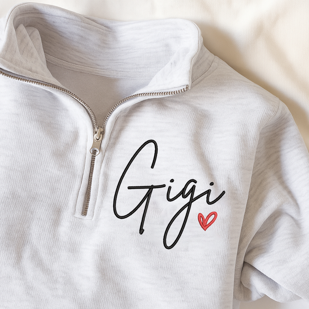Embroidered Gigi heart Sweatshirt And Grandkids Quarter Zip Sweater