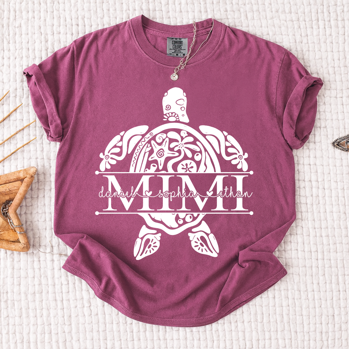 Personalized Mimi Sea Turtle Shirt with Grandkids Names, Coastal Grandma Tee, Custom Turtle Beach T Shirt, Gift for Mimi from Grandchildren