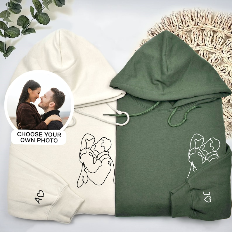 Custom Embroidered Portrait Hoodie From Your Photo, Embroidered Picture Hoodie, Matching Couple Hoodie, Anniversary Valentine's Day Gifts Hoodie, Sweatshirt