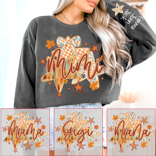Cute Nana Star Bow Shirt, Personalized Grandma Graphic Tee, Fall Autumn T Shirt, Meaningful Gift from Grandkids