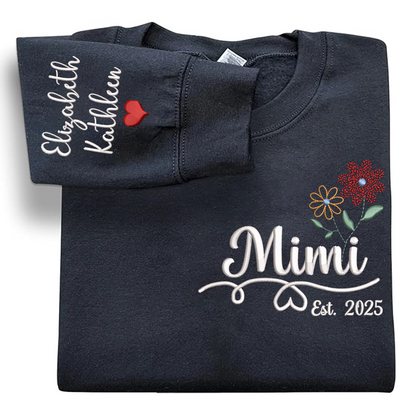 Personalized Embroidered Name Sweatshirts with Flowers, Gifts For Grandma And Kids