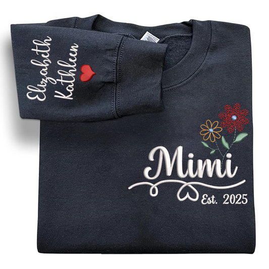 Personalized Embroidered Name Sweatshirts with Flowers, Gifts For Grandma And Kids