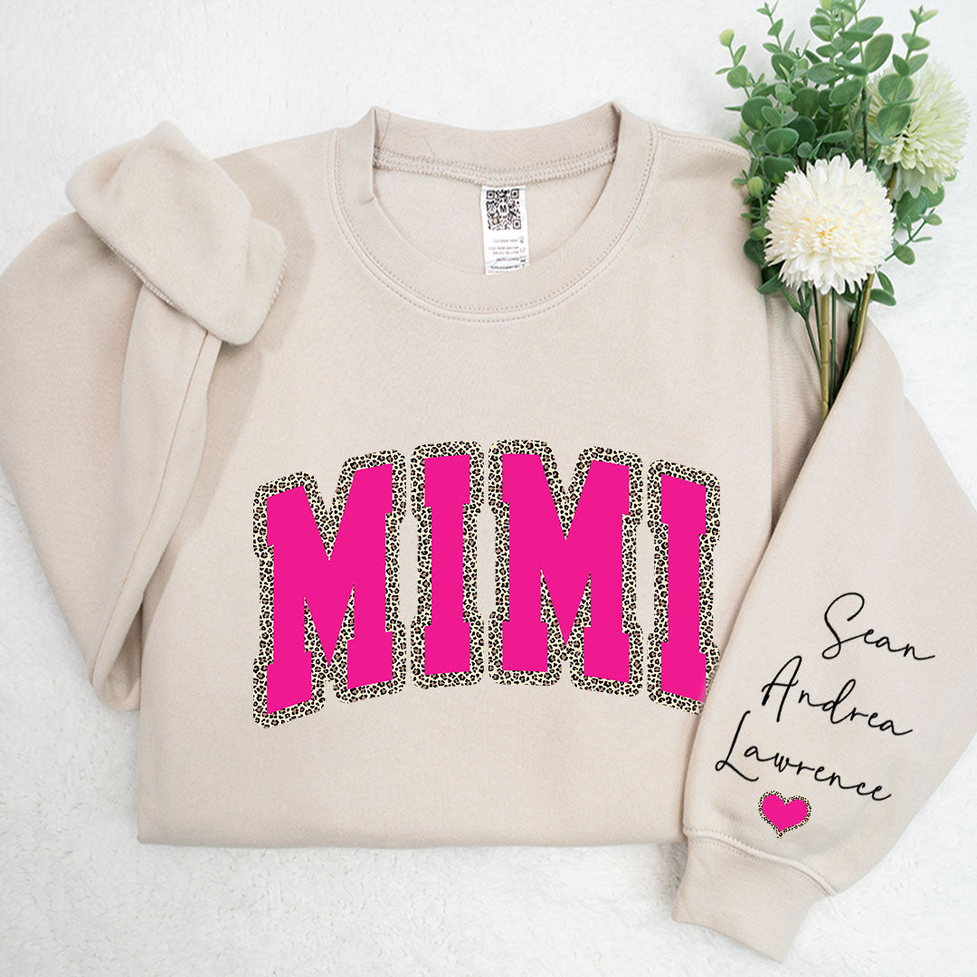 Mimi Leopard Pink And Grandkids Mother's Day Sweatshirt