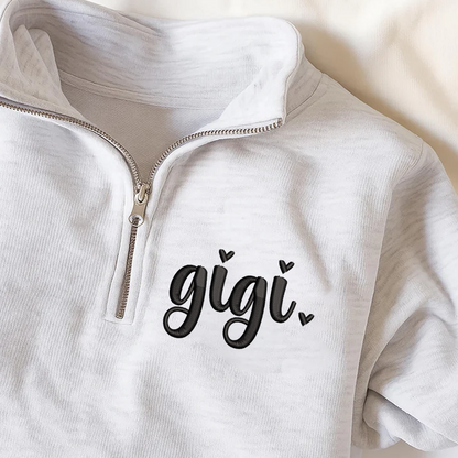 Embroidered Gigi heart Sweatshirt And Grandkids Quarter Zip Sweater