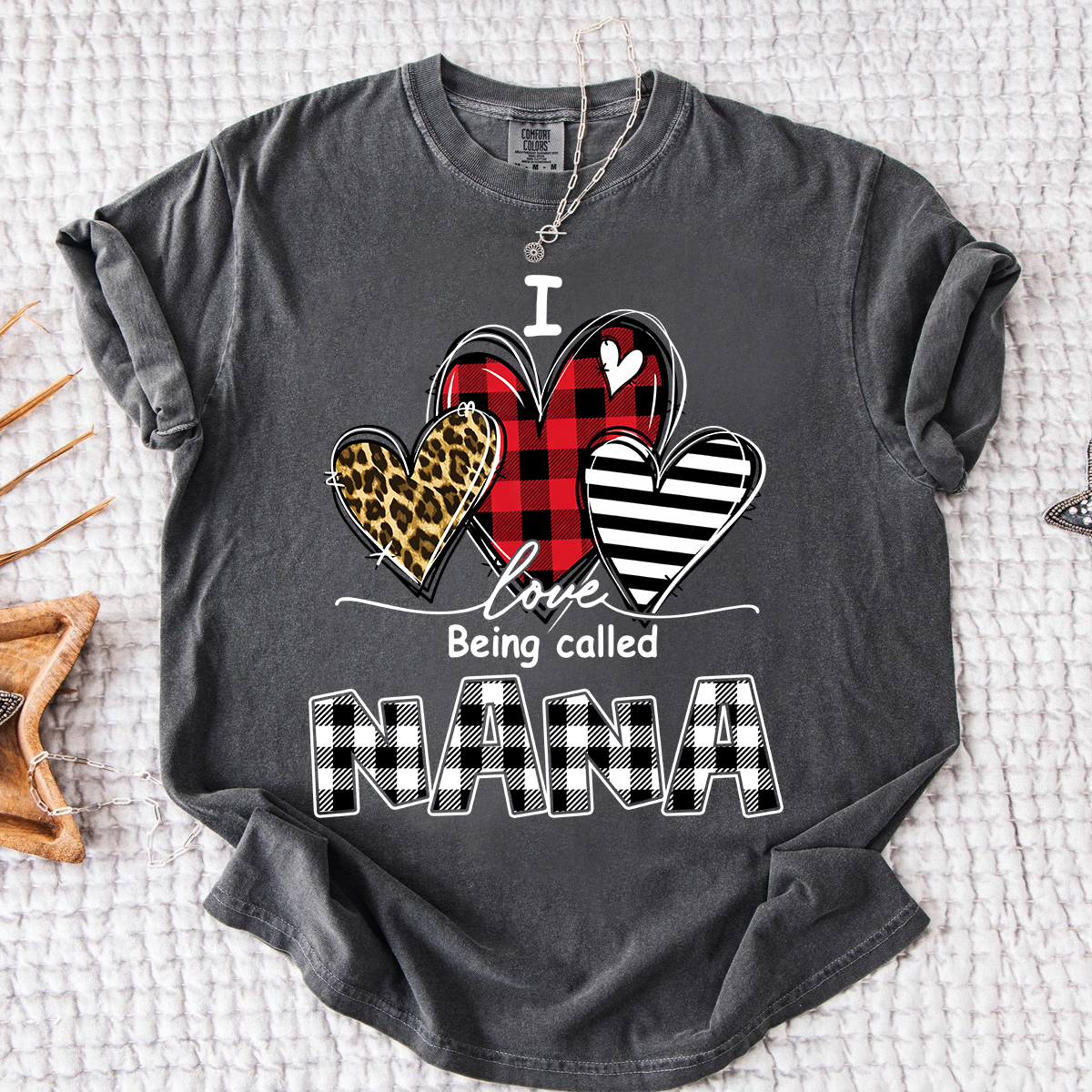 I Love Being Called Nana Leopard Print And Caro Shirt, Grandma Comfort Colors Personalized For Gift Grandma