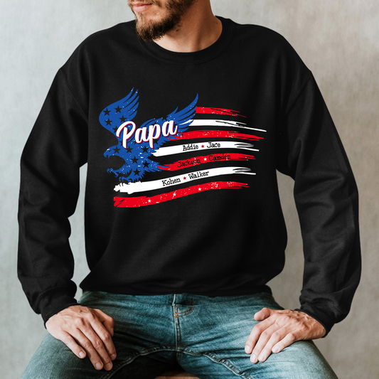 Personnalized Papa with Grandkids American Flag Sweatshirt