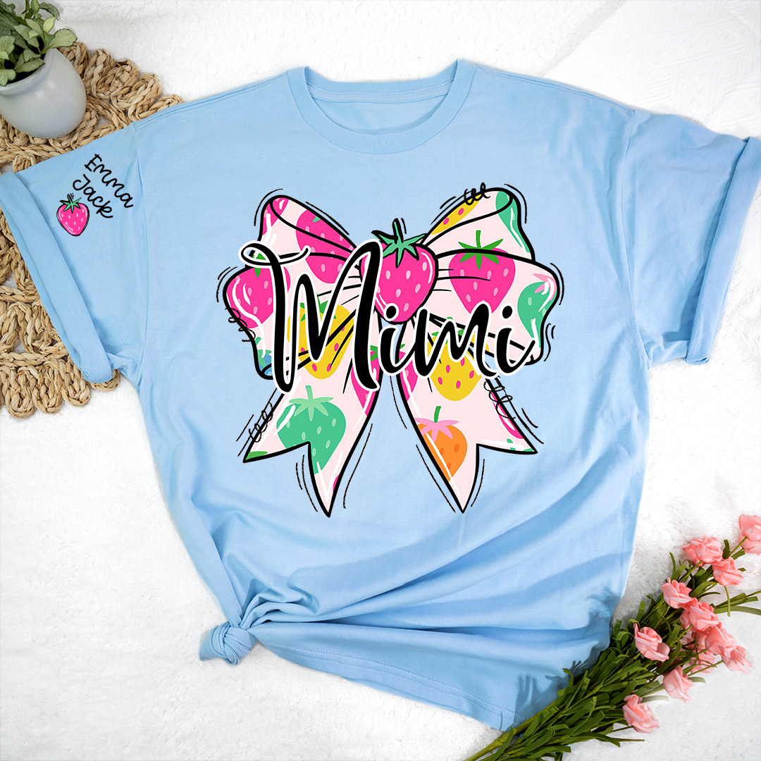 Funny Mimi Shirt, Strawberry Coquette Bow Graphic Tee, Grandma T Shirt for Women, Cute Gift for Mimi from Family