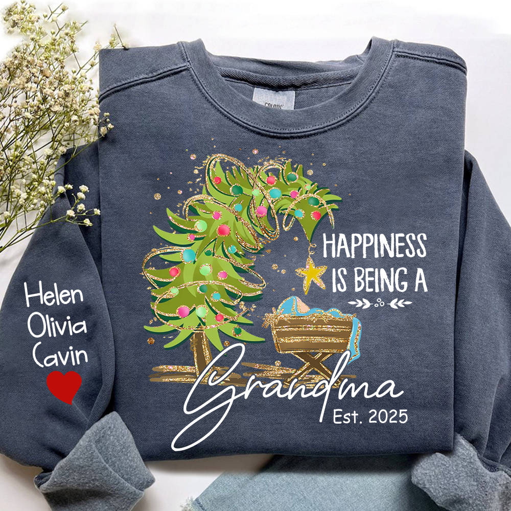 Happiness Is Being a Grandma Shirt, Custom Christmas Sweatshirt with Kids Names