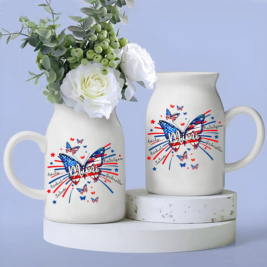 American Patriotic Grandmother Flag Stars And Kids - Custom Home Decoration Flower Vase According To Family Requirements - Warm Gift For Mother's Day, Ceramic Flower Vase