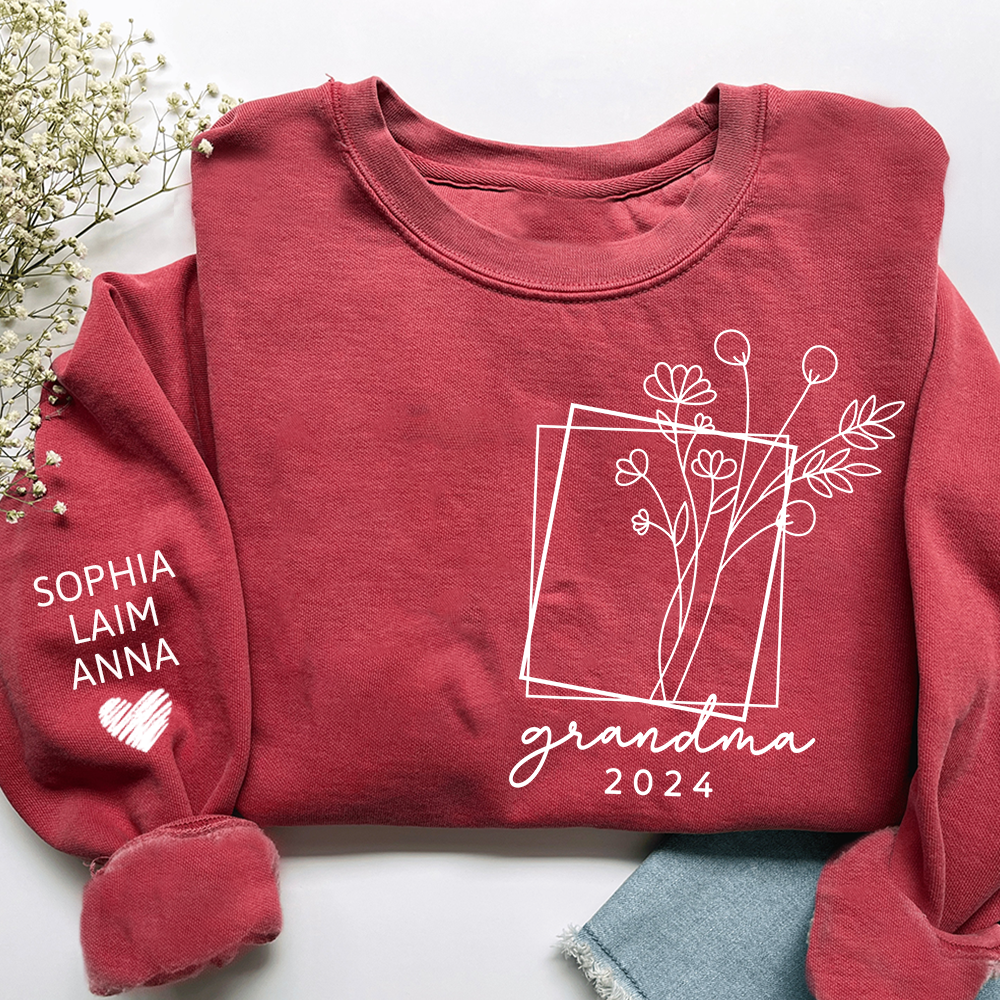 Fall Floral Design Sweatshirt with Flowers, Custom Nickname Grandma And Kids