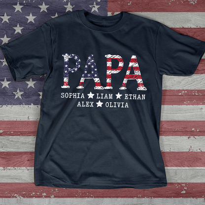 Personalized Papa 4th July Independence Day American Flag T-Shirt, Patriotic gift for grandpa And Kids