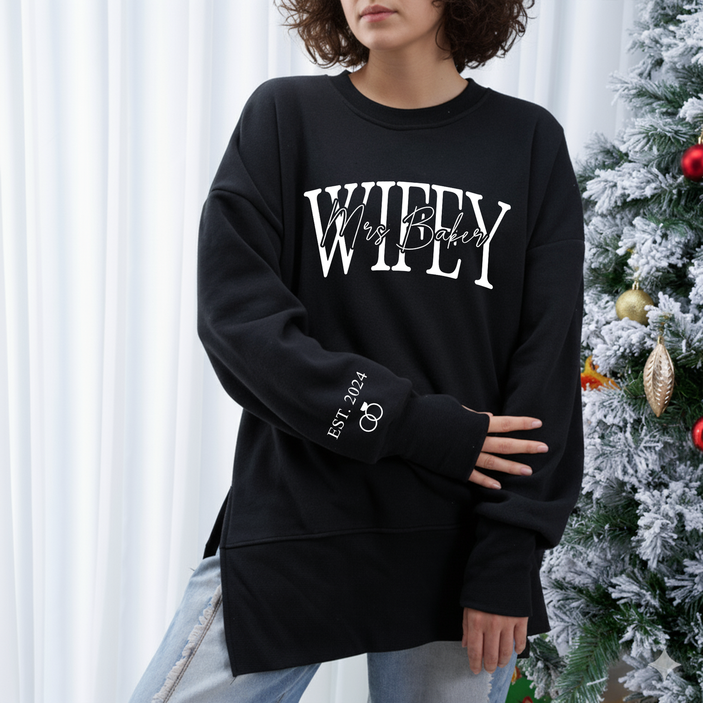 Personalized Wifey Oversized Sweatshirt – Custom Mrs Name & Est. Year