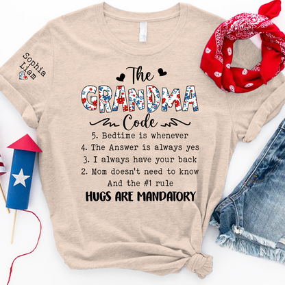 The Grandma Code T Shirt, Personalized Grandma Gift, Patriotic Design with Family Rules, Perfect for Mother’s Day, 4th of July Shirt