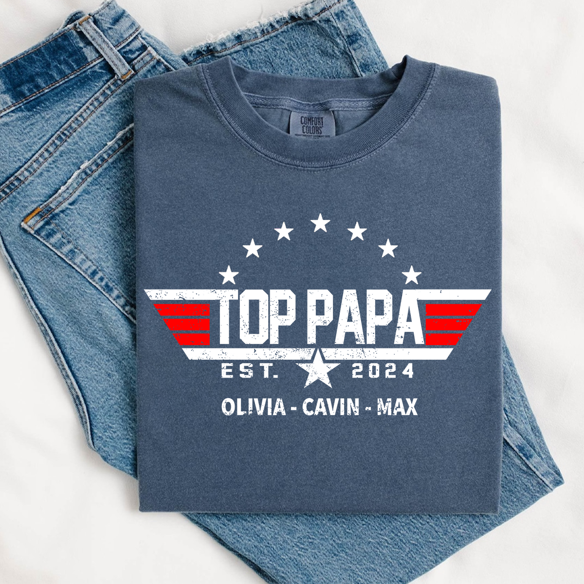 Comfort Colors® Custom Top Papa Est And Grandkids American 2025 T-Shirt