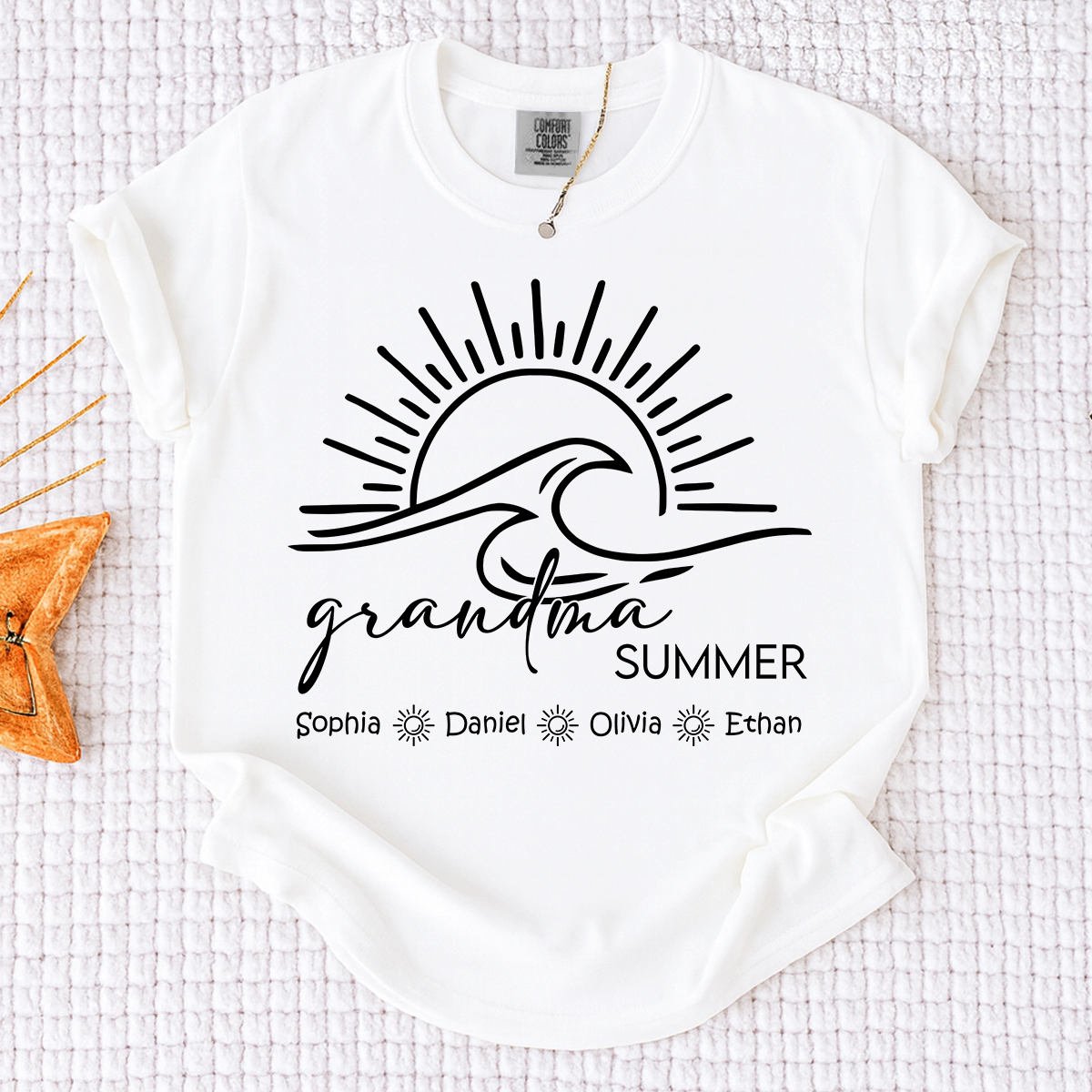 Comfort Colors Personalized Grandma Summer Shirt, Custom Grandkids Names Wave T-Shirt, Beach Vacation Grandma Gift, Family Matching Tee