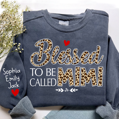 Personalized Leopard Print Sweatshirt Blessed to be called Mimi, Gift For Grandma And Grandchildren