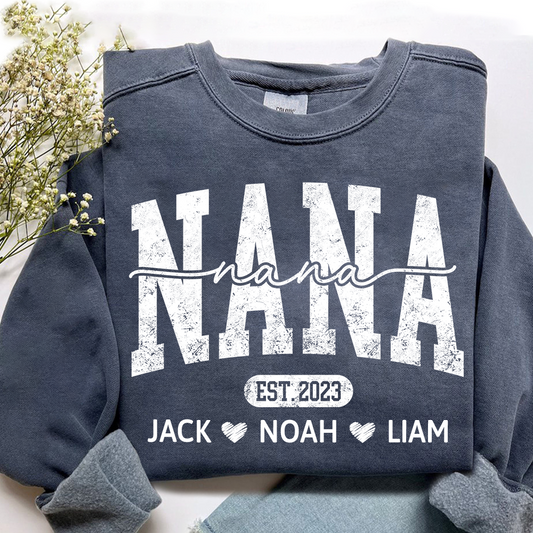 Nana Est And Grandkids Custom Sweatshirt As Gift For Grandmother And Grandchild
