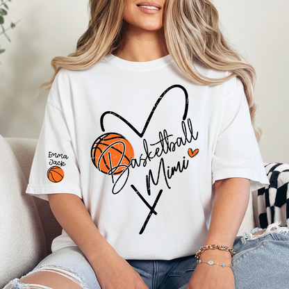 Personalized Mimi Heart Basketball T Shirt, Custom Names with Basketball and Heart Design, Give Family
