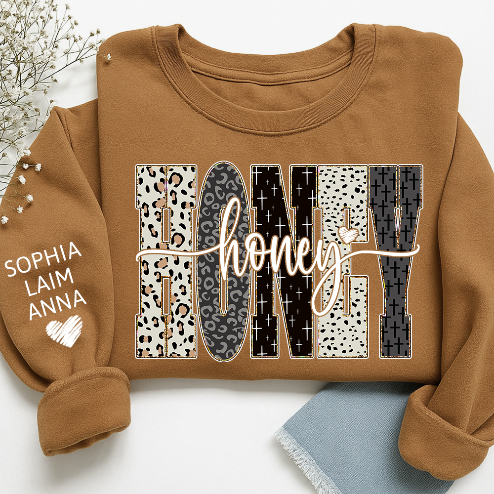 Personalized Honey Leopard Sweatshirt – Custom Bible Style Design, Unique Gift for Grandma and Her Grandkids