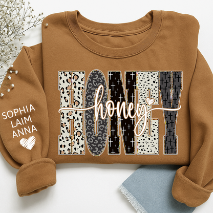 Personalized Honey Leopard Sweatshirt – Custom Bible Style Design, Unique Gift for Grandma and Her Grandkids