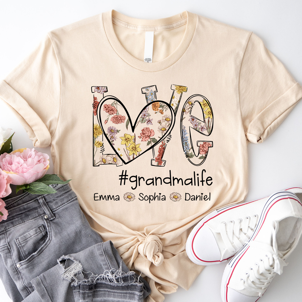 Love Flower Grandma Life With Grandkids, Mother's Day Gift TH T-Shirt
