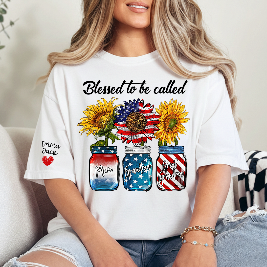 Blessed to be Called Nana Shirt, Custom Family T-Shirt with Sunflower and Flag Design, Give Family