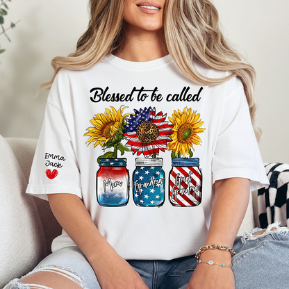 Blessed to be Called Nana Shirt, Custom Family T-Shirt with Sunflower and Flag Design, Give Family