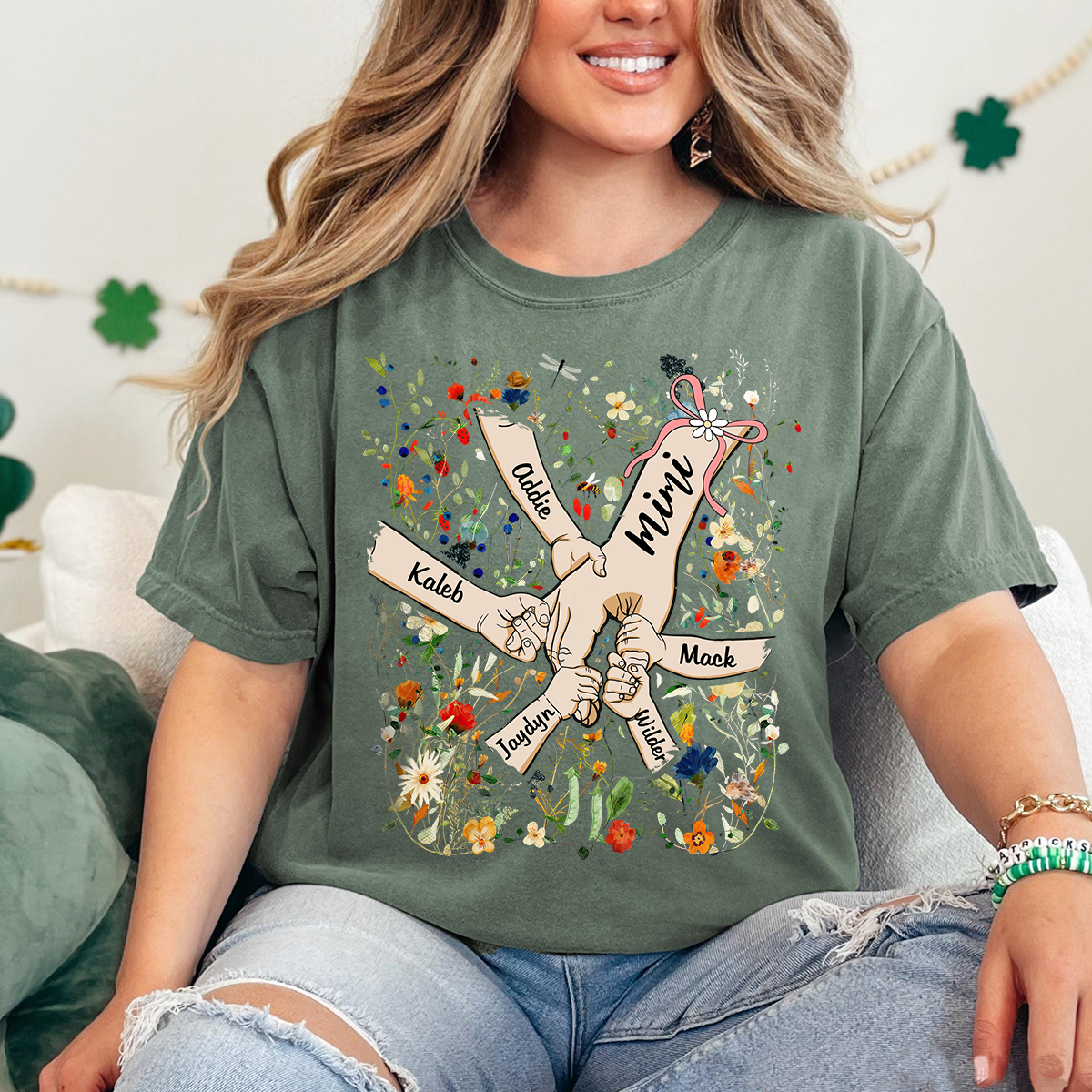 Comfort Colors® Mimi Hand Flower 2025 T-Shirt, Custom Grandma With Grandkids Shirt
