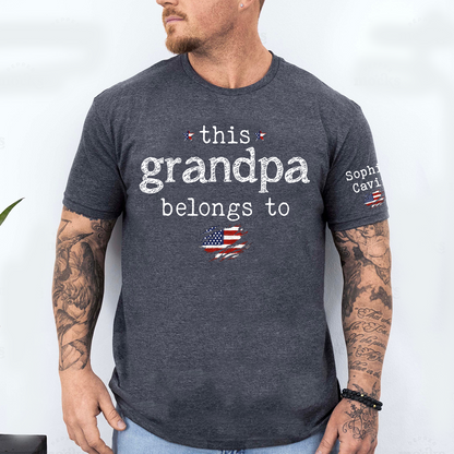 This Grandpa Belongs To Shirt, Personalized Grandpa T Shirt with Kids Names, Custom Grandpa Gift, Patriotic Family Tee