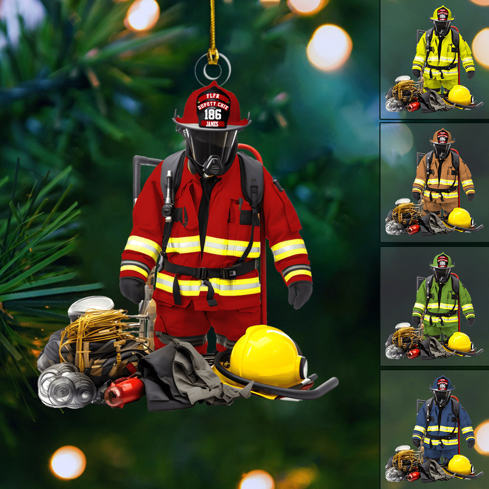 Personalized Firefighter Ornament 2025 – Custom Name Fireman Gear Christmas Tree Decoration Gift Ornament
