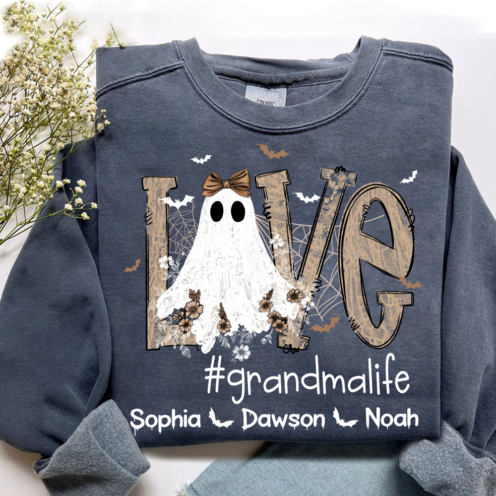 Love Grandma Life Halloween Sweatshirt, Custom Gifts for Grandma and Grandchild