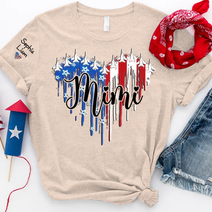 Custom Mimi Shirt with Dripping Flag, Personalized Family Names, American Flag Design, Patriotic Gift for Mimi