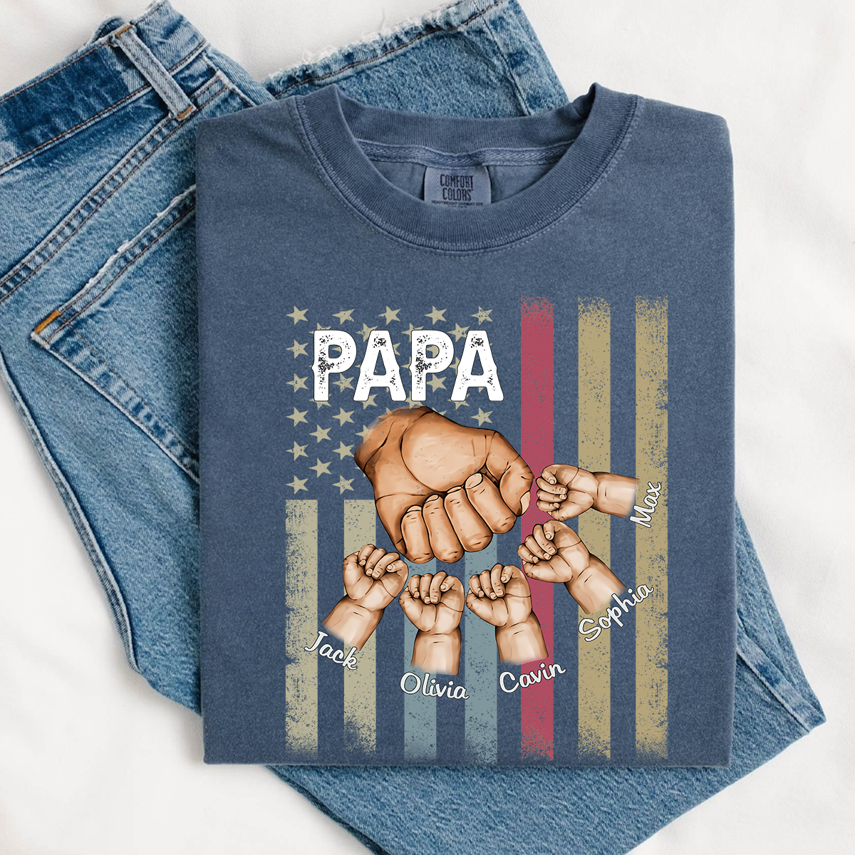 Comfort Colors® Custom Papa And Kids Fist Bump American Flag 2025 T-Shirt