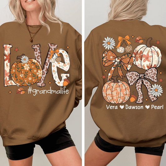 Personalized Love Grandmalife Pumkin Sweatshirt, Custom Gifts for Grandma and Grandchild