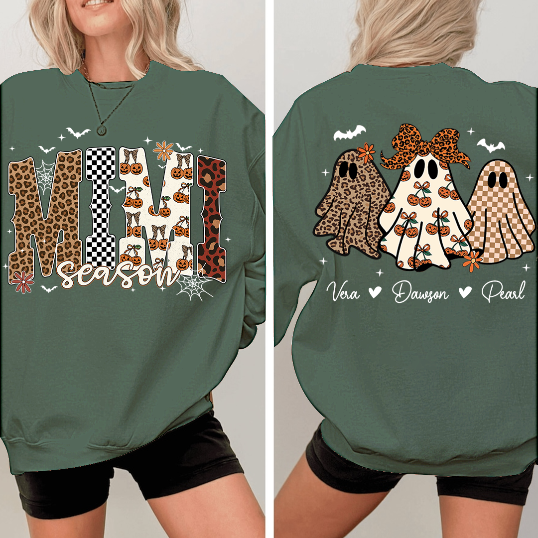 Mimi Season Halloween Sweatshirt, Custom Ghosts with Grandkids Names