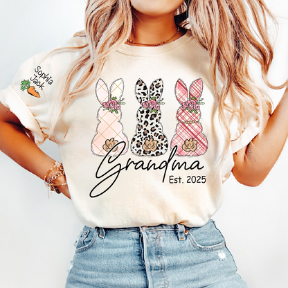 Personalized Grandma Bunny Shirt, Custom Names Easter Bunny Graphic T-Shirt