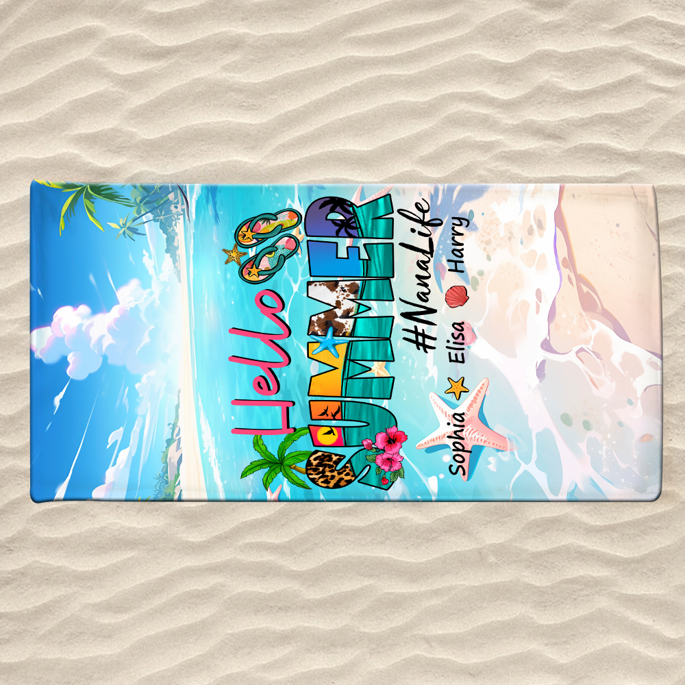 Personalized Sea Summer Beach Towels, Nana Life And Kids Gifts, Summer Towels