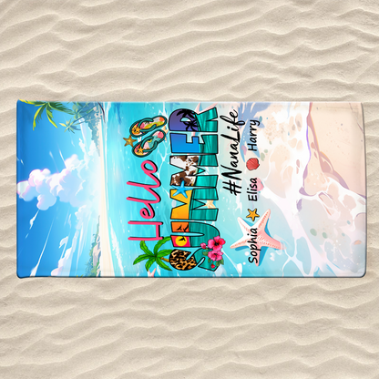 Personalized Sea Summer Beach Towels, Nana Life And Kids Gifts, Summer Towels